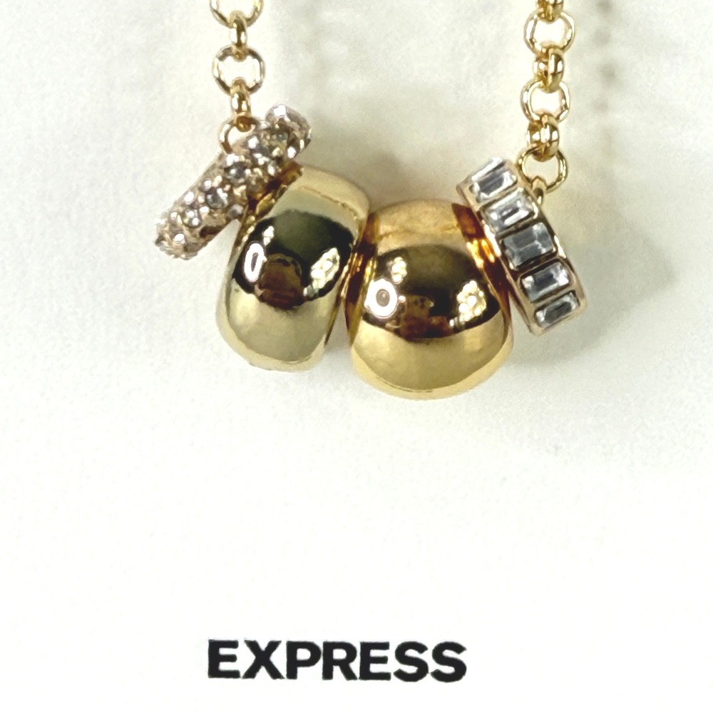 Express Bead Pendant Necklace Womens OS Gold Crystal Mixed‎ Charm Dainty